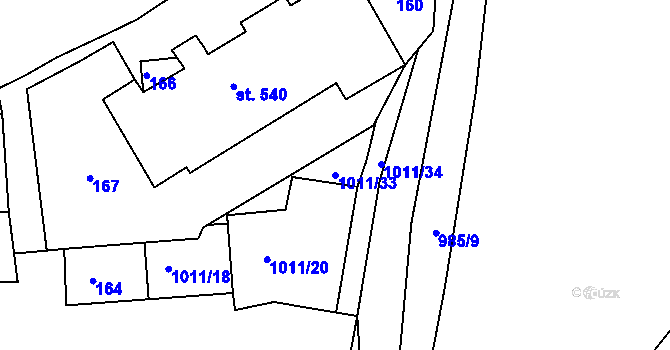 Parcela st. 1011/33 v KÚ Nové Hrady, Katastrální mapa