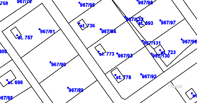 Parcela st. 773 v KÚ Nové Hrady, Katastrální mapa