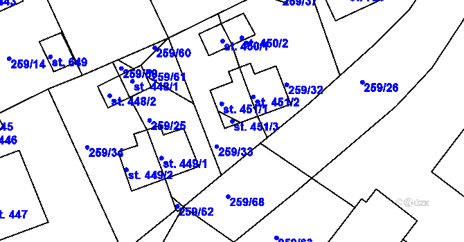Parcela st. 451/3 v KÚ Nové Hrady, Katastrální mapa