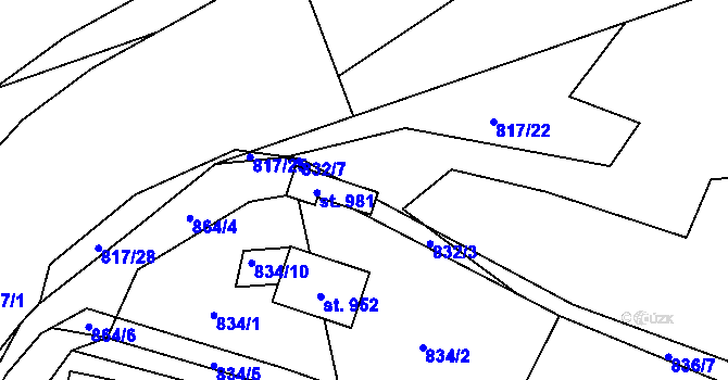 Parcela st. 985 v KÚ Nové Hrady, Katastrální mapa