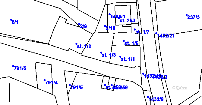 Parcela st. 1/3 v KÚ Údolí u Nových Hradů, Katastrální mapa