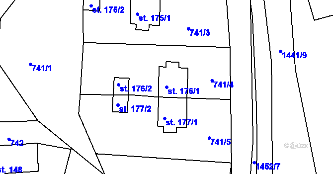 Parcela st. 176/1 v KÚ Údolí u Nových Hradů, Katastrální mapa
