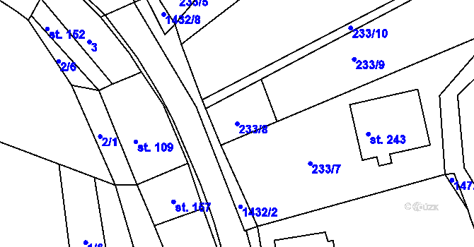 Parcela st. 233/8 v KÚ Údolí u Nových Hradů, Katastrální mapa