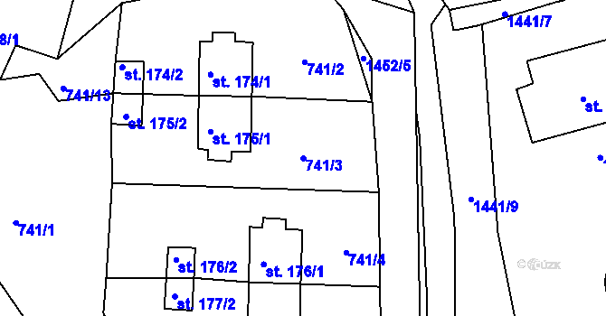 Parcela st. 741/3 v KÚ Údolí u Nových Hradů, Katastrální mapa
