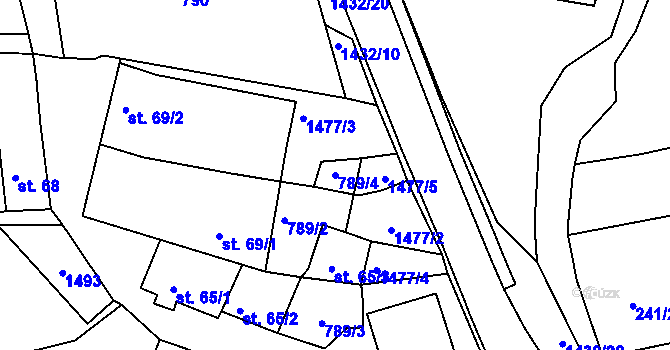 Parcela st. 789/4 v KÚ Údolí u Nových Hradů, Katastrální mapa