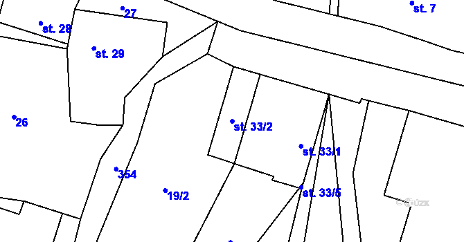 Parcela st. 33/2 v KÚ Mokrá Lhota, Katastrální mapa