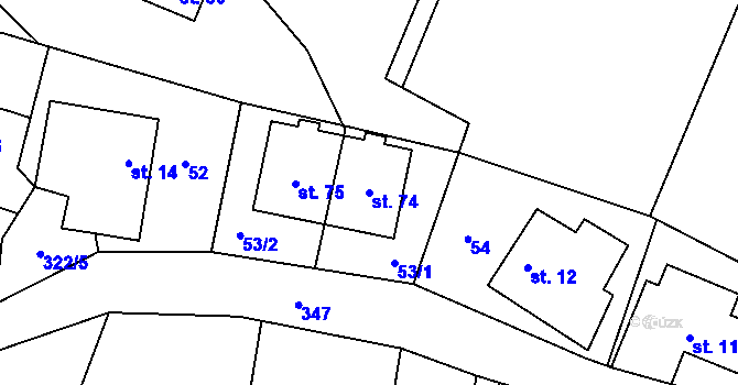 Parcela st. 74 v KÚ Mokrá Lhota, Katastrální mapa