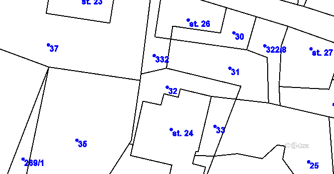 Parcela st. 32 v KÚ Mokrá Lhota, Katastrální mapa