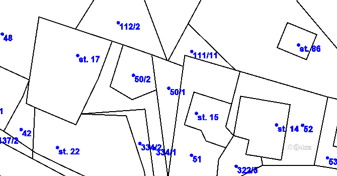 Parcela st. 50/1 v KÚ Mokrá Lhota, Katastrální mapa