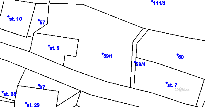 Parcela st. 59/1 v KÚ Mokrá Lhota, Katastrální mapa