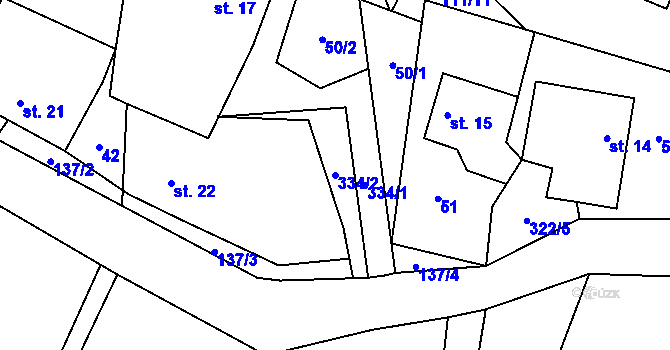 Parcela st. 334/2 v KÚ Mokrá Lhota, Katastrální mapa