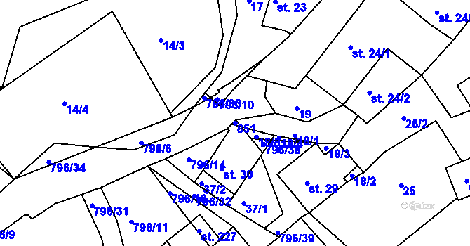 Parcela st. 851 v KÚ Nové Hrady u Skutče, Katastrální mapa