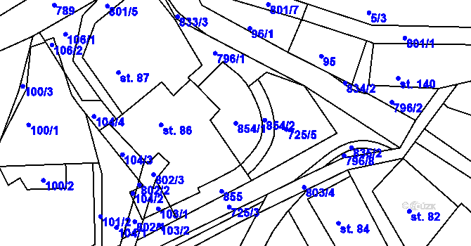 Parcela st. 854/1 v KÚ Nové Hrady u Skutče, Katastrální mapa