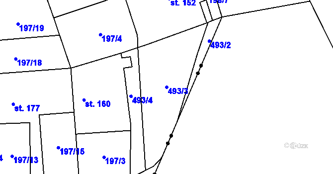 Parcela st. 493/3 v KÚ Nové Kopisty, Katastrální mapa