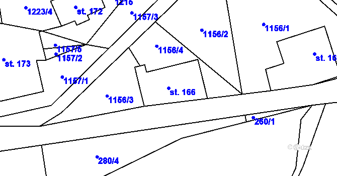 Parcela st. 166 v KÚ Nové Losiny, Katastrální mapa