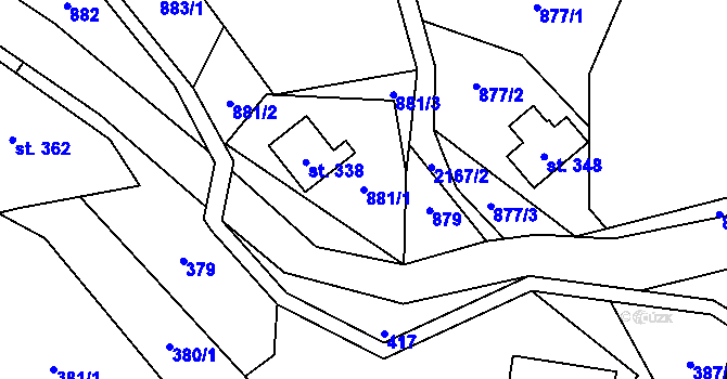 Parcela st. 881/1 v KÚ Nové Losiny, Katastrální mapa