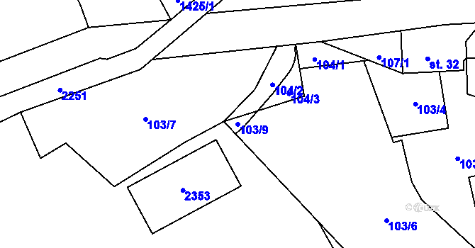 Parcela st. 103/9 v KÚ Nové Losiny, Katastrální mapa