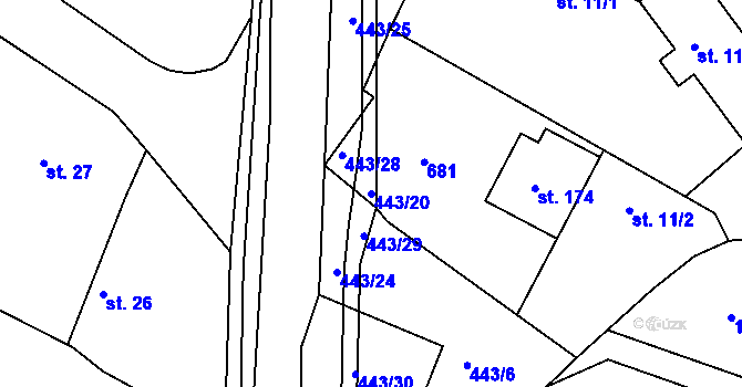 Parcela st. 443/20 v KÚ Nové Město nad Cidlinou, Katastrální mapa
