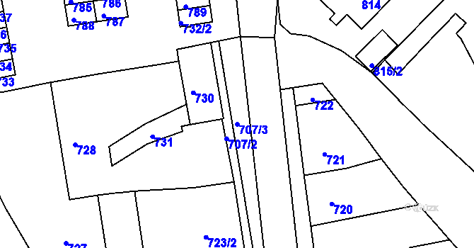 Parcela st. 707/3 v KÚ Nové Město na Moravě, Katastrální mapa