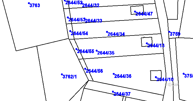 Parcela st. 2644/35 v KÚ Nové Město na Moravě, Katastrální mapa