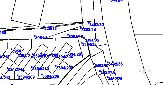 Parcela st. 3394/32 v KÚ Nové Město na Moravě, Katastrální mapa