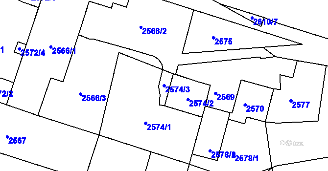 Parcela st. 2574/3 v KÚ Nové Město na Moravě, Katastrální mapa