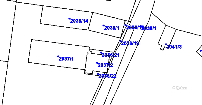 Parcela st. 2036/21 v KÚ Nové Město na Moravě, Katastrální mapa