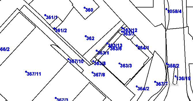 Parcela st. 363/1 v KÚ Nové Město na Moravě, Katastrální mapa