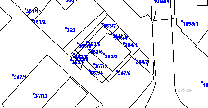 Parcela st. 363/3 v KÚ Nové Město na Moravě, Katastrální mapa
