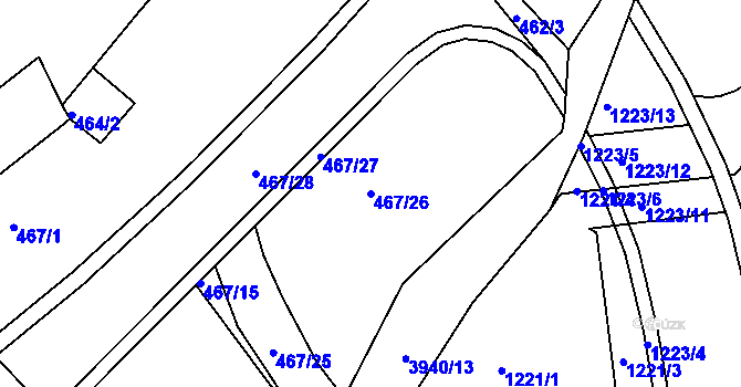 Parcela st. 467/26 v KÚ Nové Město na Moravě, Katastrální mapa