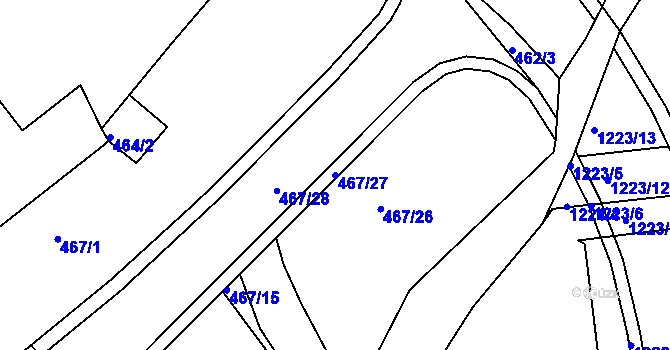 Parcela st. 467/27 v KÚ Nové Město na Moravě, Katastrální mapa