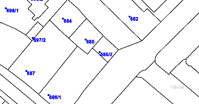 Parcela st. 686/2 v KÚ Nové Město na Moravě, Katastrální mapa