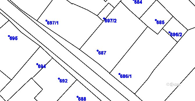 Parcela st. 687 v KÚ Nové Město na Moravě, Katastrální mapa