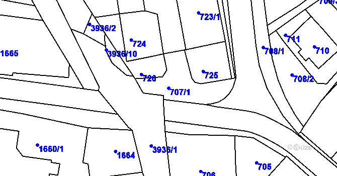 Parcela st. 707/1 v KÚ Nové Město na Moravě, Katastrální mapa