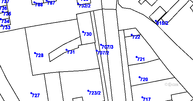 Parcela st. 707/2 v KÚ Nové Město na Moravě, Katastrální mapa