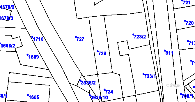 Parcela st. 729 v KÚ Nové Město na Moravě, Katastrální mapa