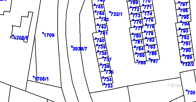 Parcela st. 738 v KÚ Nové Město na Moravě, Katastrální mapa
