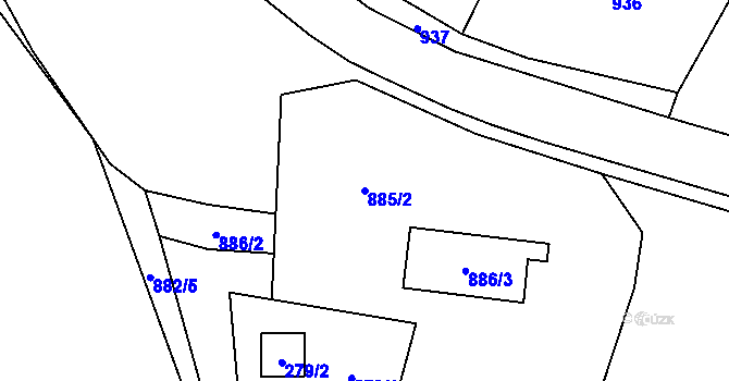 Parcela st. 885/2 v KÚ Nové Město na Moravě, Katastrální mapa