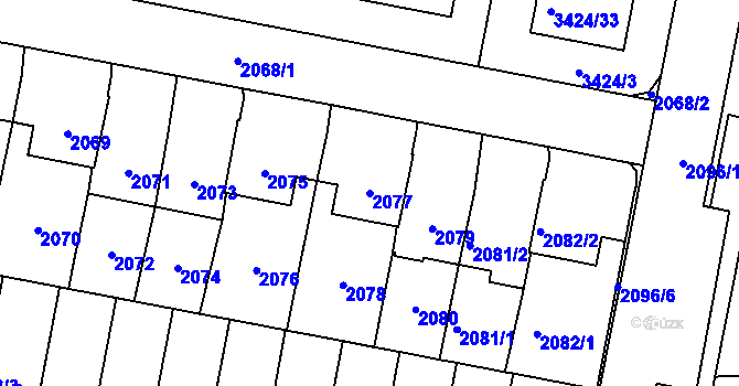 Parcela st. 2077 v KÚ Nové Město na Moravě, Katastrální mapa