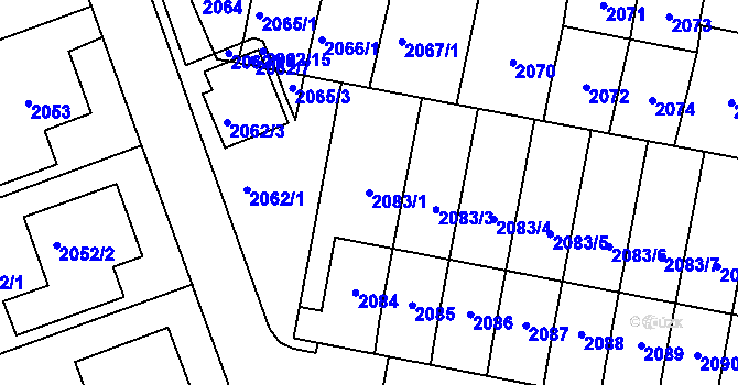 Parcela st. 2083/1 v KÚ Nové Město na Moravě, Katastrální mapa