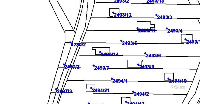 Parcela st. 2493/14 v KÚ Nové Město na Moravě, Katastrální mapa