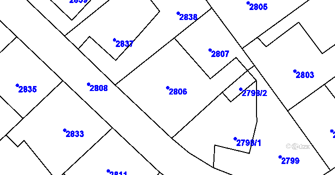 Parcela st. 2806 v KÚ Nové Město na Moravě, Katastrální mapa