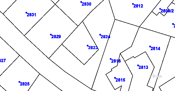 Parcela st. 2823 v KÚ Nové Město na Moravě, Katastrální mapa