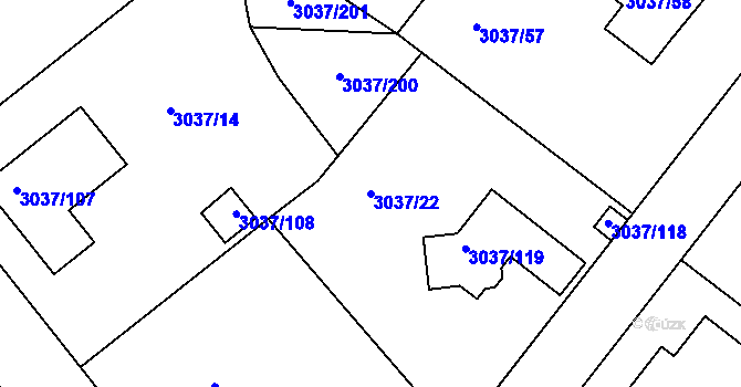Parcela st. 3037/22 v KÚ Nové Město na Moravě, Katastrální mapa