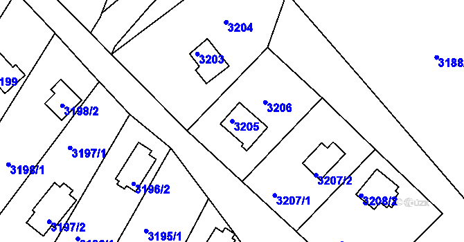 Parcela st. 3205 v KÚ Nové Město na Moravě, Katastrální mapa