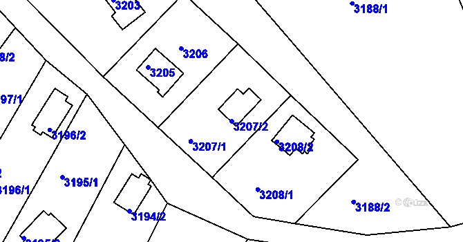 Parcela st. 3207/2 v KÚ Nové Město na Moravě, Katastrální mapa