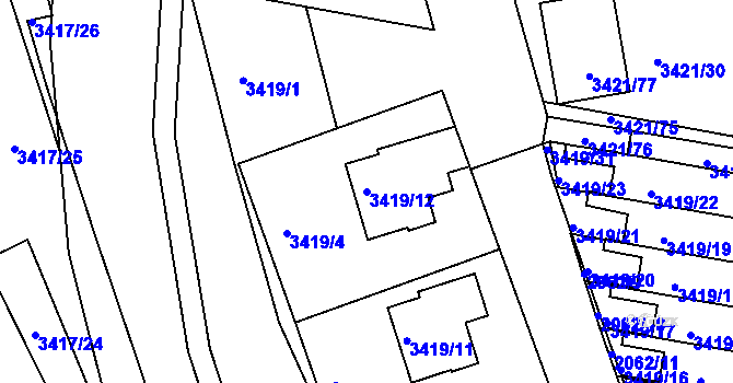 Parcela st. 3419/12 v KÚ Nové Město na Moravě, Katastrální mapa