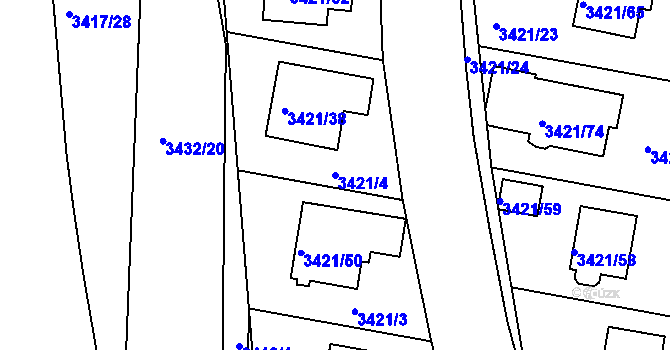 Parcela st. 3421/4 v KÚ Nové Město na Moravě, Katastrální mapa