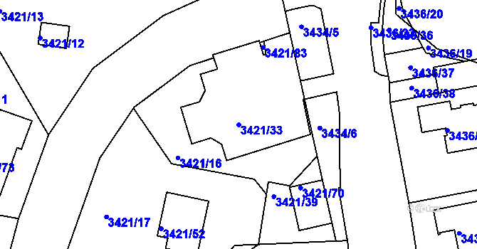 Parcela st. 3421/33 v KÚ Nové Město na Moravě, Katastrální mapa
