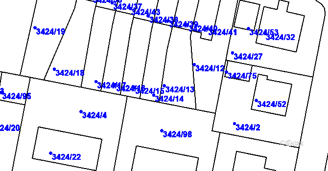 Parcela st. 3424/13 v KÚ Nové Město na Moravě, Katastrální mapa